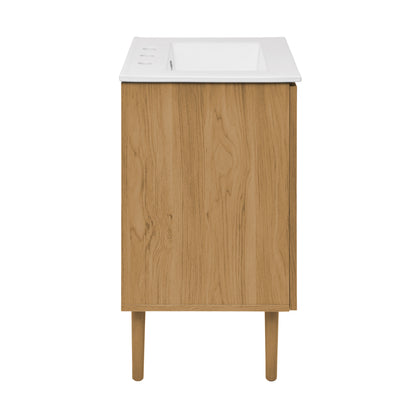 Swiss Madison, Bron 24" Freestanding Bathroom Vanity in Golden Oak with 3-Hole Centerset Sink Top