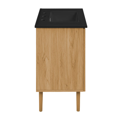Swiss Madison, Bron 36" Freestanding Bathroom Vanity in Golden Oak with Black 3-Hole Widespread Sink Top