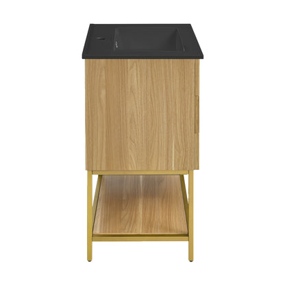 Swiss Madison, Carre 24 in. White Oak Bathroom Vanity With Black Ceramic Sink Top