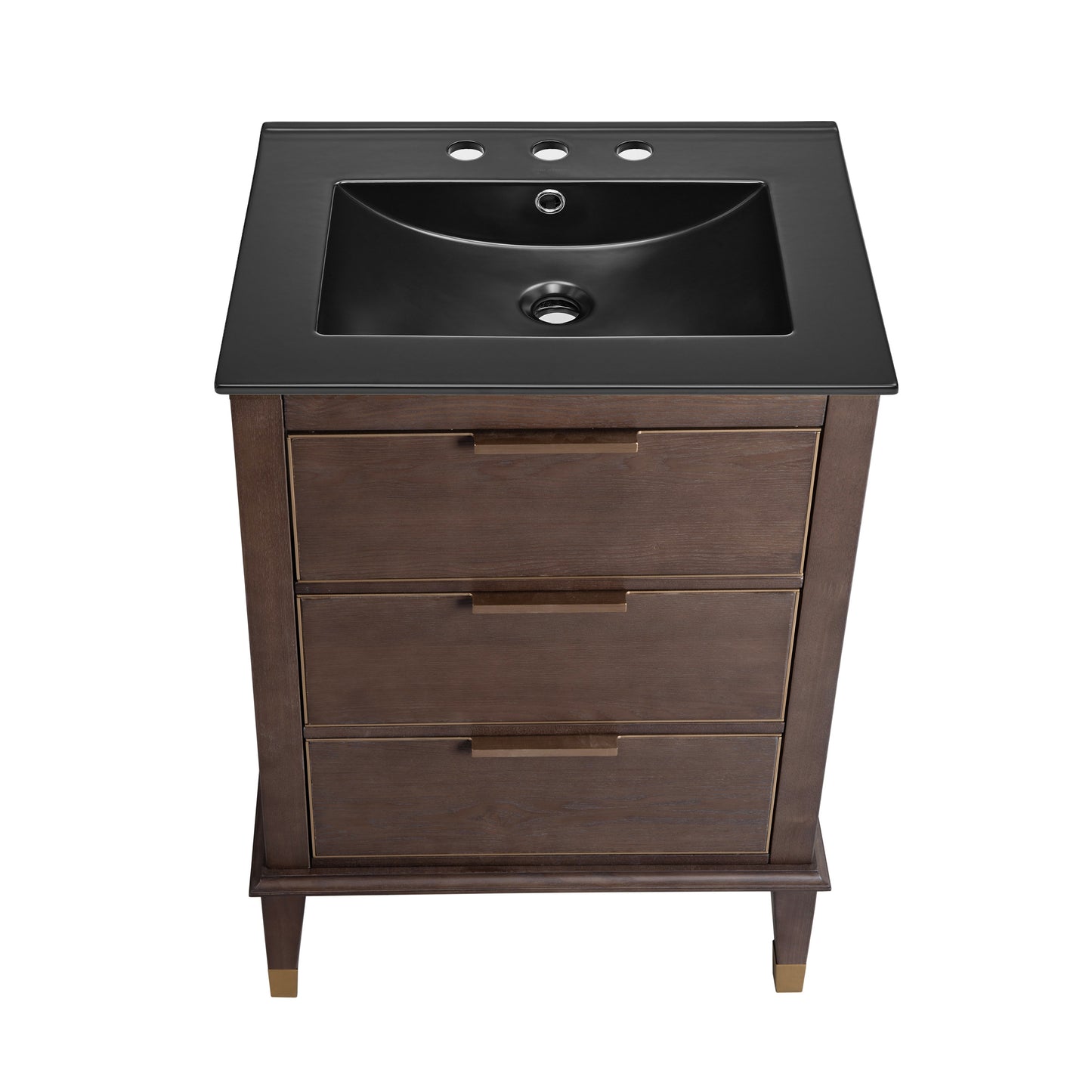 Swiss Madison, Hugo 24 in. Brown Oak Bathroom Vanity With Black, 3-Hole Ceramic Sink Top
