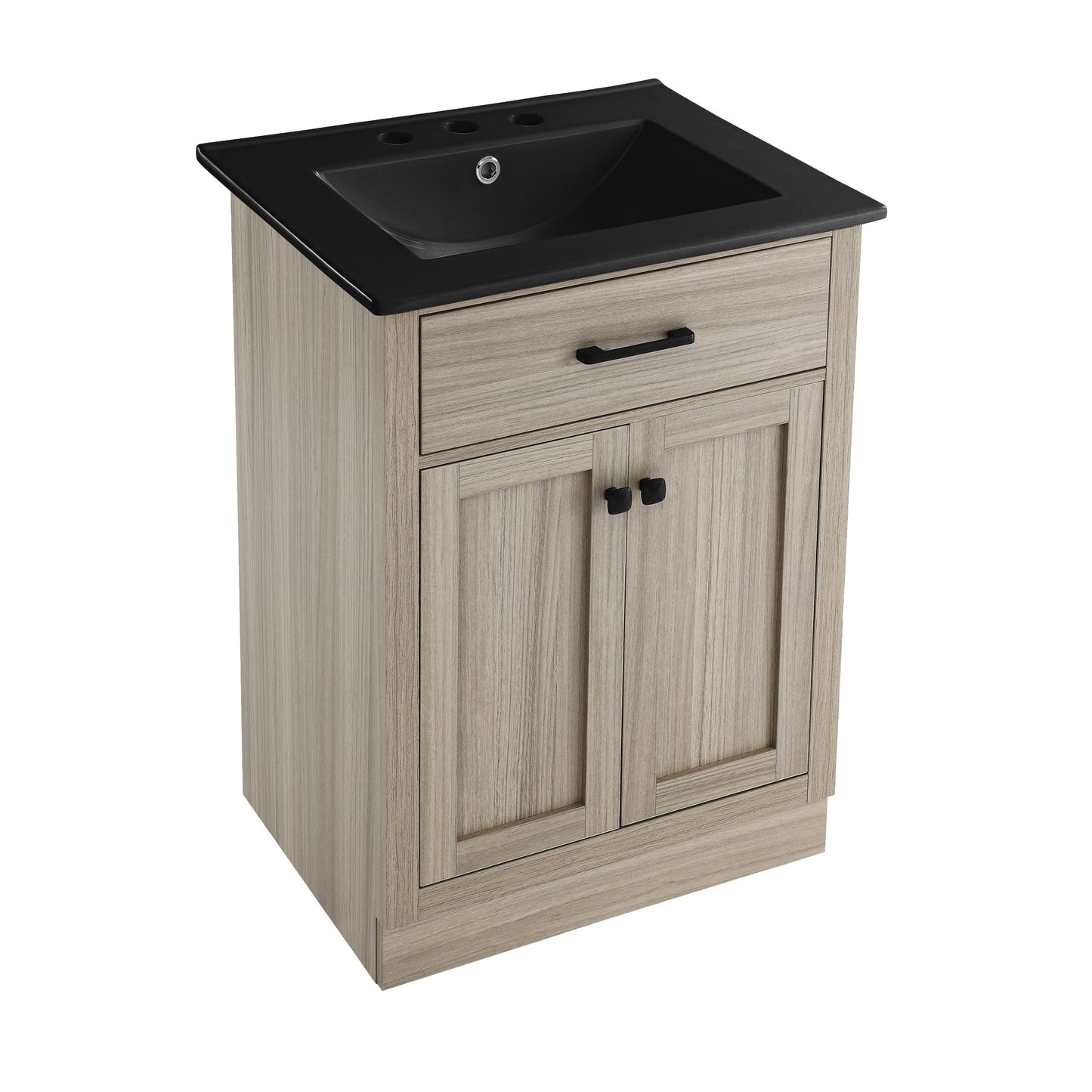 Swiss Madison, Burdon 24 in. Brown Oak Bathroom Vanity With Black, 3-Hole Ceramic Sink Top