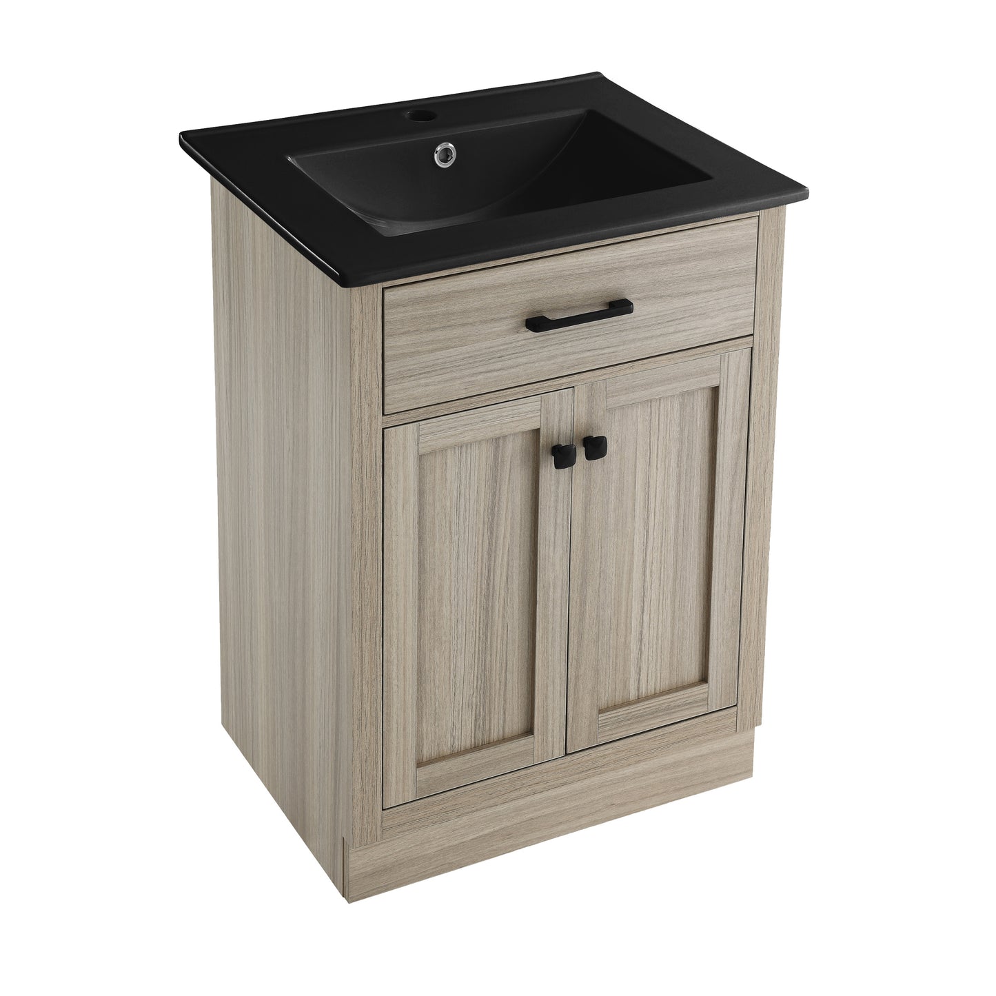 Swiss Madison, Burdon 24 in. Brown Oak Bathroom Vanity With Black Ceramic Sink Top