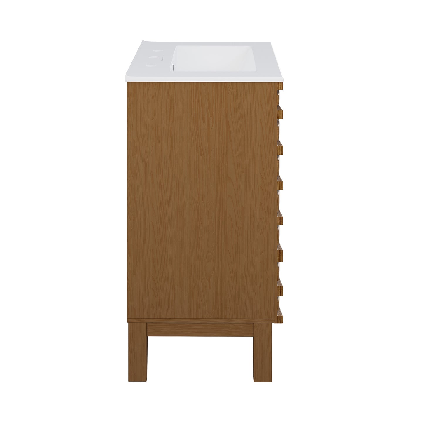 Swiss Madison, Cascade 24 in. Brown Oak Bathroom Vanity With White, 3-Hole Ceramic Sink Top