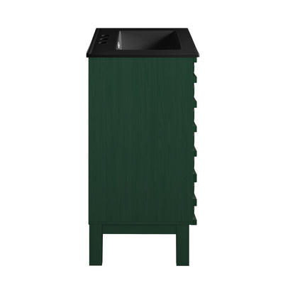 Swiss Madison, Cascade 24" Freestanding Bathroom Vanity in Green Oak with Black 3-Hole Centerset Sink Top