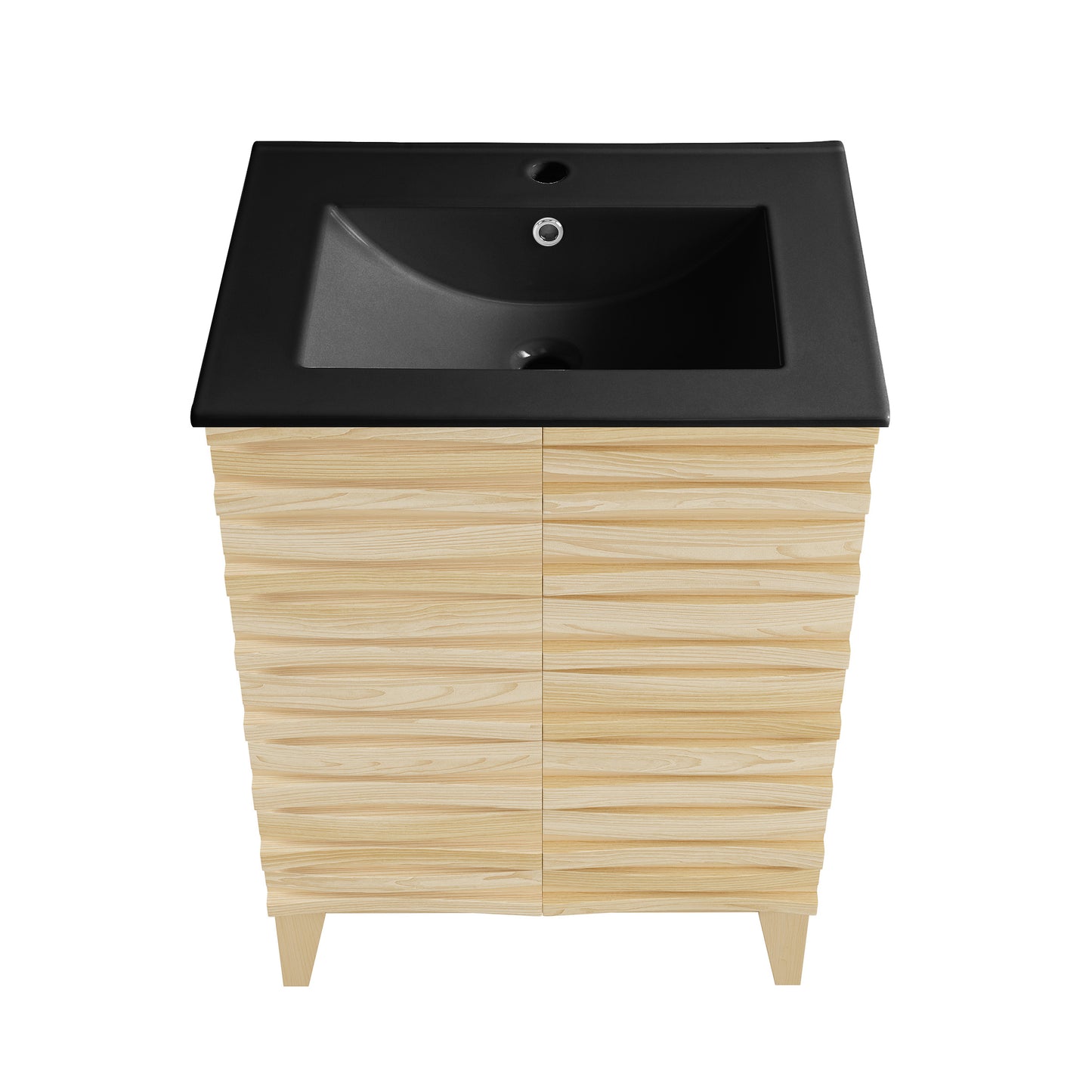 Swiss Madison, Cascade 24 in. Natural Oak Bathroom Vanity With Black Ceramic Sink Top