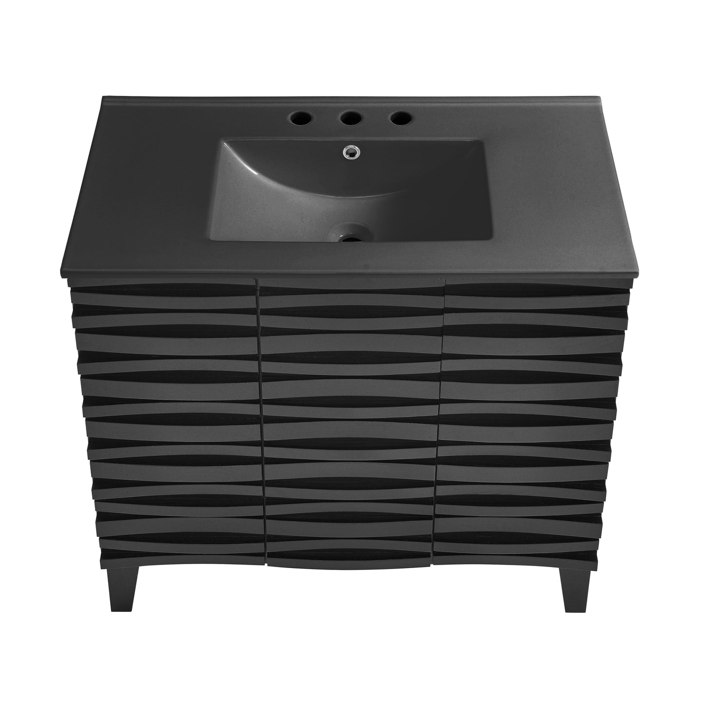 Swiss Madison, Cascade 36 in. Black Oak Bathroom Vanity With Black, 3-Hole Ceramic Sink Top