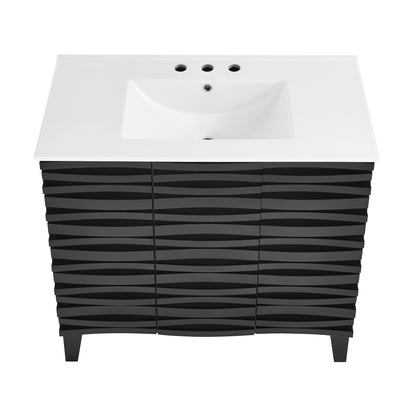 Swiss Madison, Cascade 36 in. Black Oak Bathroom Vanity With White, 3-Hole Ceramic Sink Top