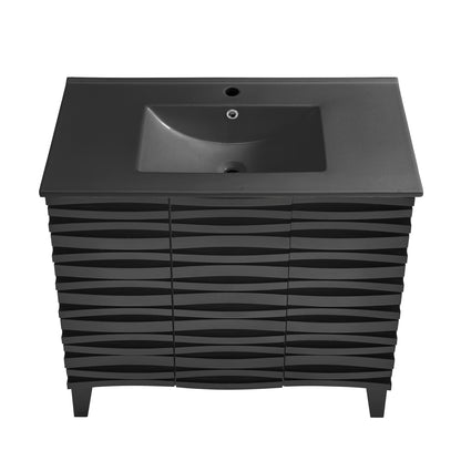 Swiss Madison, Cascade 36 in. Black Oak Bathroom Vanity With Black Ceramic Sink Top