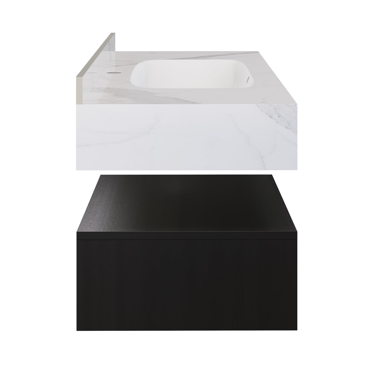 Swiss Madison, Avancer 36" Wall-Mounted Bathroom Vanity in Black Oak with White Marble Sink Top