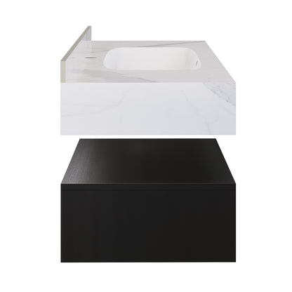 Swiss Madison, Avancer 36" Wall-Mounted Bathroom Vanity in Black Oak with White Marble Sink Top