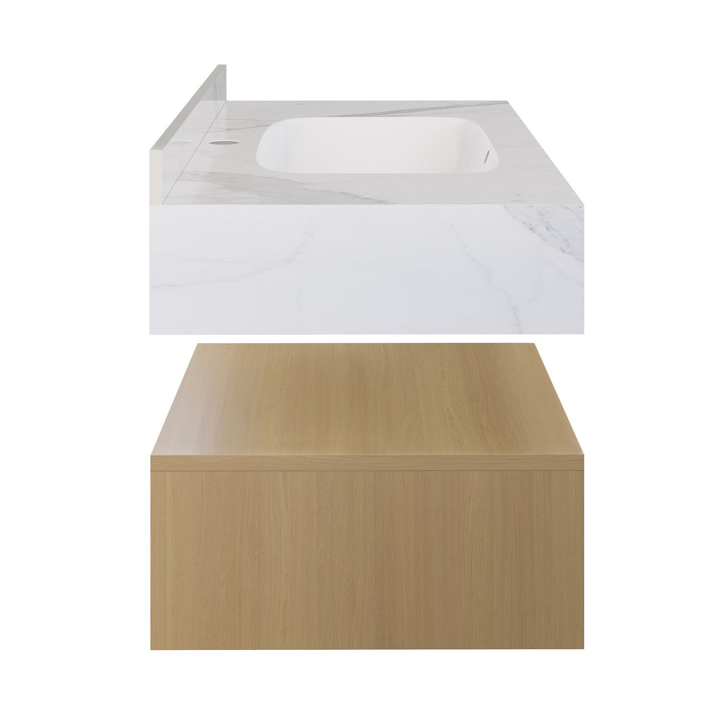 Swiss Madison, Avancer 36" Wall-Mounted Bathroom Vanity in Natural Oak with White Marble Sink Top