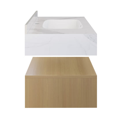 Swiss Madison, Avancer 36" Wall-Mounted Bathroom Vanity in Natural Oak with White Marble Sink Top
