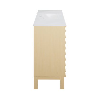 Swiss Madison, Cascade 48 in. Natural Oak Bathroom Vanity With White, 3-Hole Ceramic Sink Top