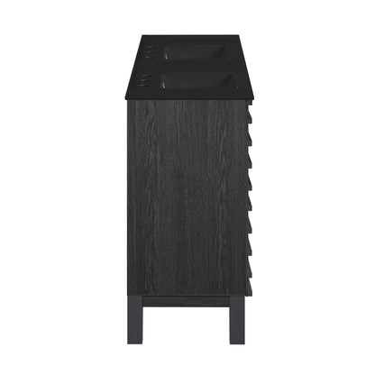 Swiss Madison, Cascade 48 in. Black Oak, Double Basin Bathroom Vanity With Black, 3-Hole Ceramic Sink Top