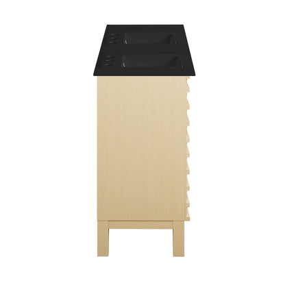 Swiss Madison, Cascade 48 in. Natural Oak, Double Basin Bathroom Vanity With Black, 3-Hole Ceramic Sink Top