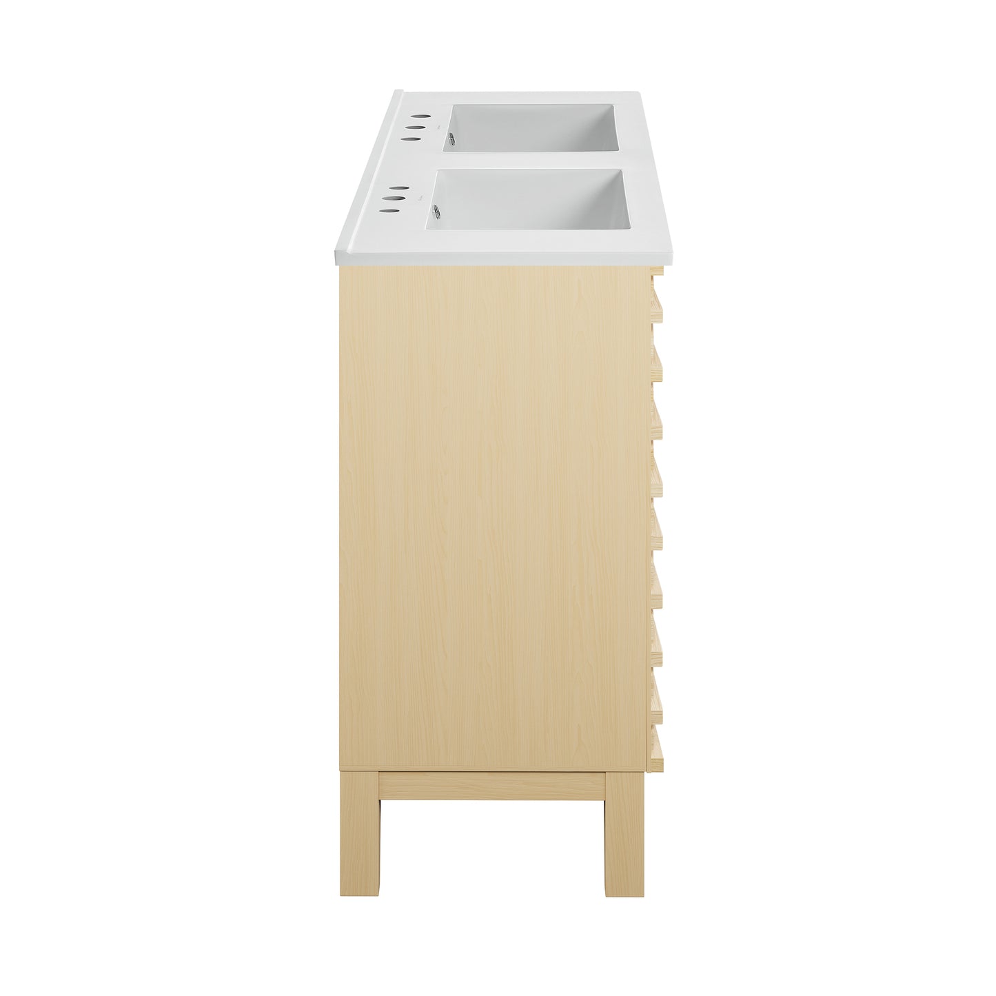Swiss Madison, Cascade 48 in. Natural Oak, Double Basin Bathroom Vanity With White, 3-Hole Ceramic Sink Top