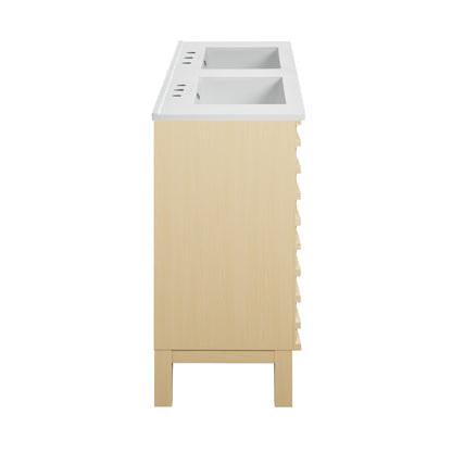 Swiss Madison, Cascade 48 in. Natural Oak, Double Basin Bathroom Vanity With White, 3-Hole Ceramic Sink Top