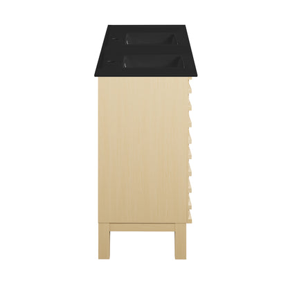 Swiss Madison, Cascade 48 in. Natural Oak, Double Basin Bathroom Vanity With Black Ceramic Sink Top