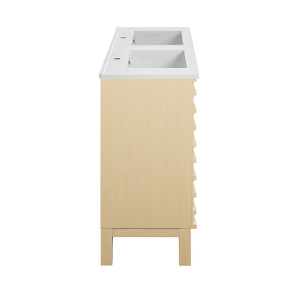 Swiss Madison, Cascade 48 in. Natural Oak, Double Basin Bathroom Vanity With White Ceramic Sink Top