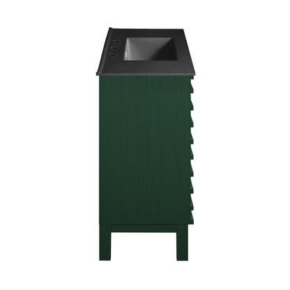 Swiss Madison, Cascade 48" Freestanding Bathroom Vanity in Green Oak with Black 3-Hole Widespread Sink Top