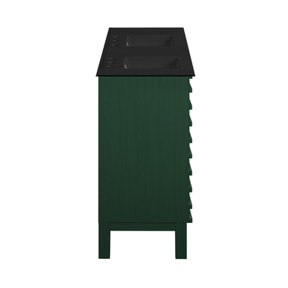 Swiss Madison, Cascade 48" Freestanding Bathroom Vanity in Green Oak with Black 3-Hole Widespread Double Basin Sink Top