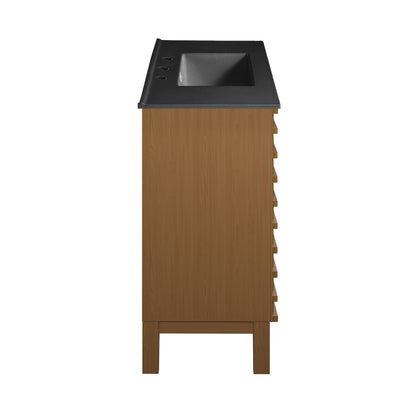 Swiss Madison, Cascade 48 in. Brown Oak Bathroom Vanity With Black, 3-Hole Ceramic Sink Top