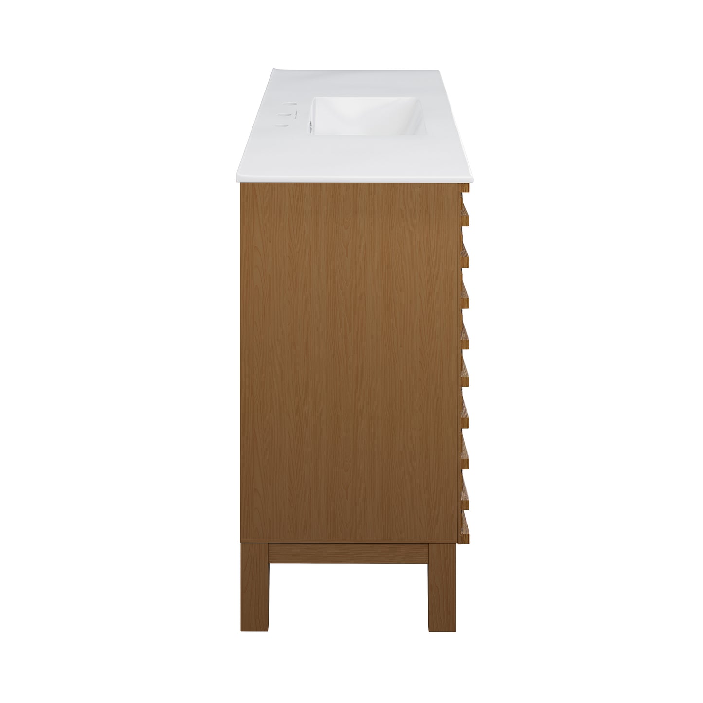 Swiss Madison, Cascade 48 in. Brown Oak Bathroom Vanity With White, 3-Hole Ceramic Sink Top