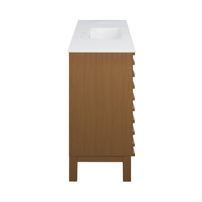 Swiss Madison, Cascade 48 in. Brown Oak Bathroom Vanity With White, 3-Hole Ceramic Sink Top