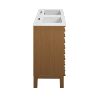 Swiss Madison, Cascade 48 in. Brown Oak, Double Basin Bathroom Vanity With White, 3-Hole Ceramic Sink Top