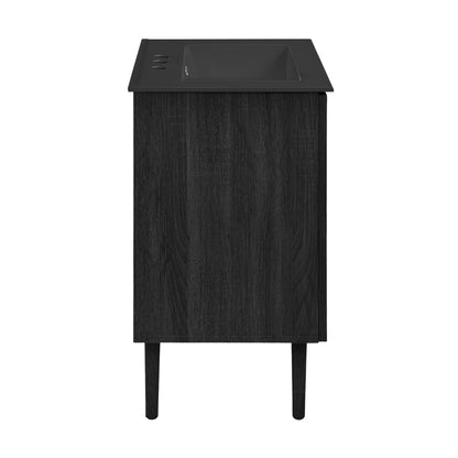 Swiss Madison, Bron 24" Freestanding Bathroom Vanity in Black Oak with Black 3-Hole Centerset Sink Top