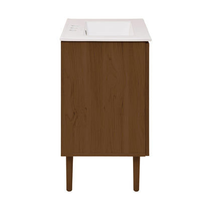 Swiss Madison, Bron 24" Freestanding Bathroom Vanity in Brown Oak with 3-Hole Centerset Sink Top