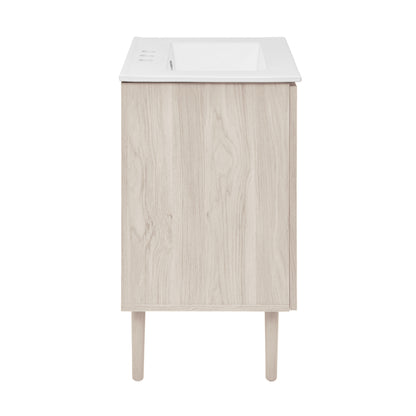 Swiss Madison, Bron 24" Freestanding Bathroom Vanity in White Oak with 3-Hole Centerset Sink Top