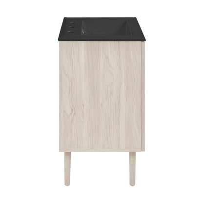 Swiss Madison, Bron 24" Freestanding Bathroom Vanity in White Oak with Black 3-Hole Widespread Sink Top