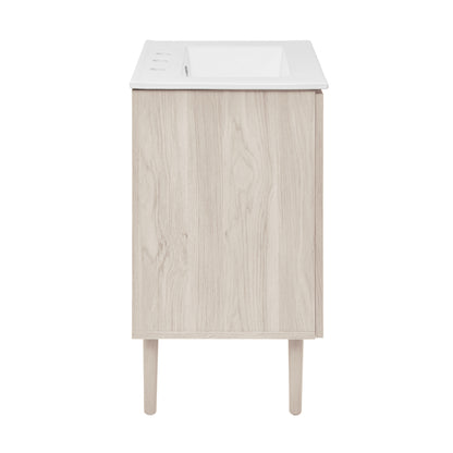 Swiss Madison, Bron 24" Freestanding Bathroom Vanity in White Oak with 3-Hole Widespread Sink Top
