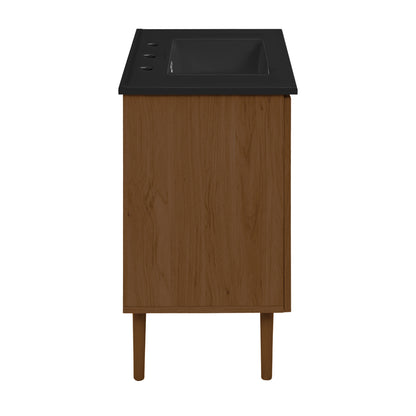Swiss Madison, Bron 36" Freestanding Bathroom Vanity in Brown Oak with Black 3-Hole Widespread Sink Top