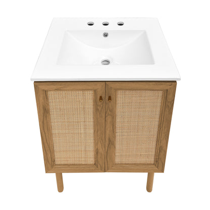 Swiss Madison, Classe 24" Freestanding Bathroom Vanity in Golden Oak with 3-Hole Centerset Sink Top