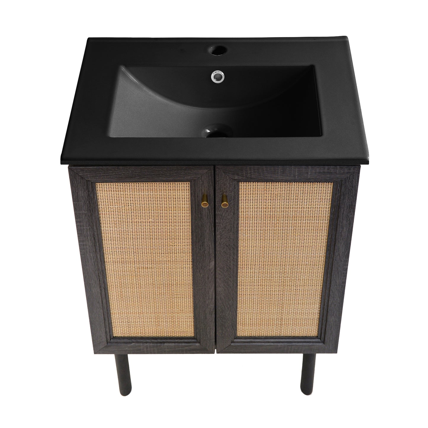 Swiss Madison, Classe 24" Freestanding Bathroom Vanity in Black Oak with Black Sink Top