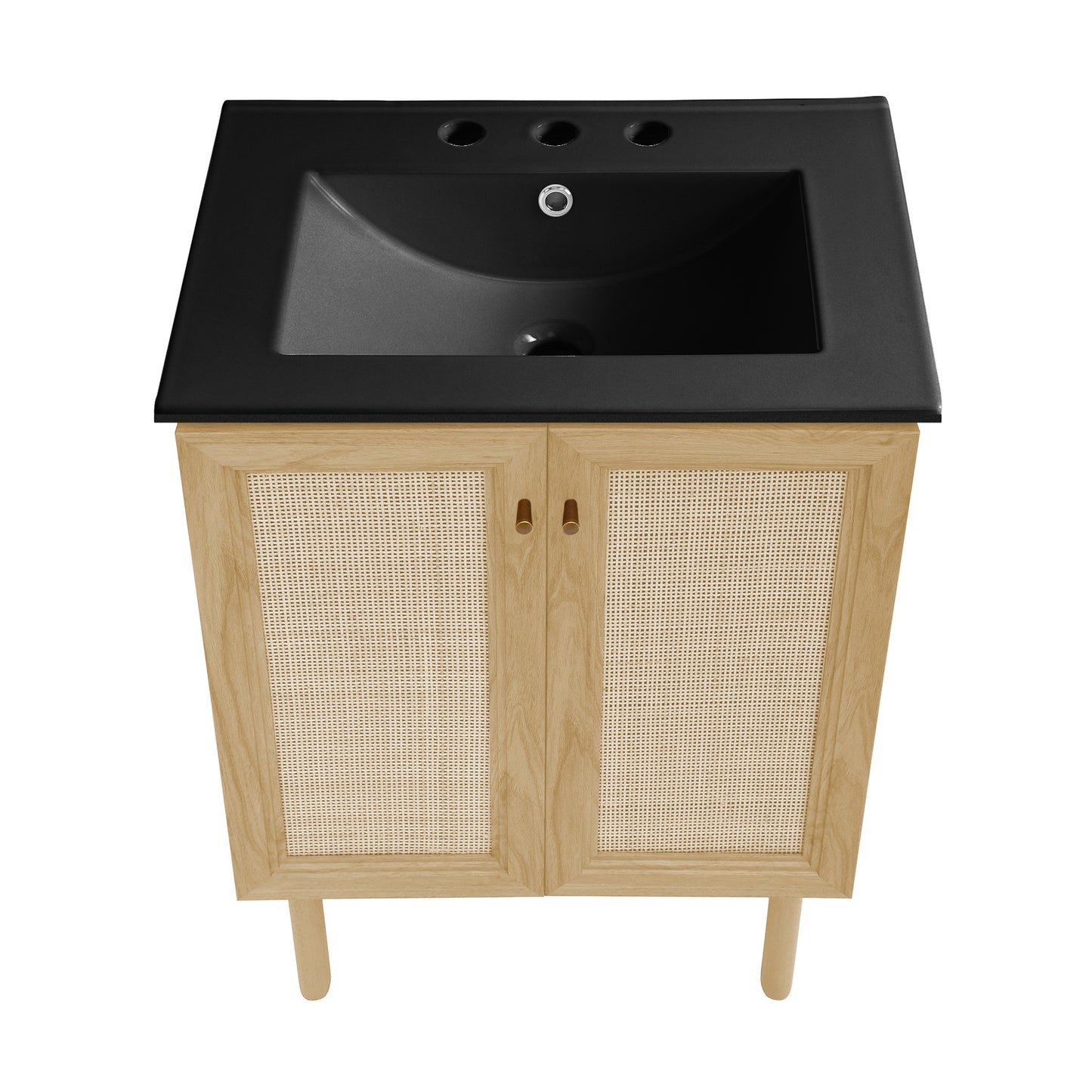 Swiss Madison, Classe 24" Freestanding Bathroom Vanity in Natural Oak with Black 3-Hole Centerset Sink Top