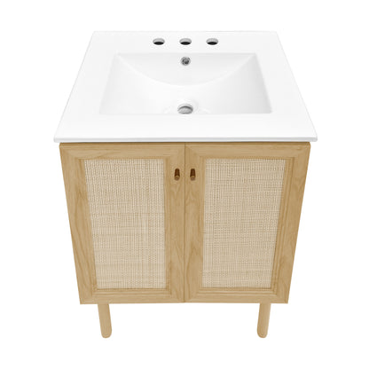 Swiss Madison, Classe 24" Freestanding Bathroom Vanity in Natural Oak with 3-Hole Centerset Sink Top