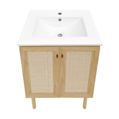 Swiss Madison, Classe 24" Freestanding Bathroom Vanity in Natural Oak with Sink Top