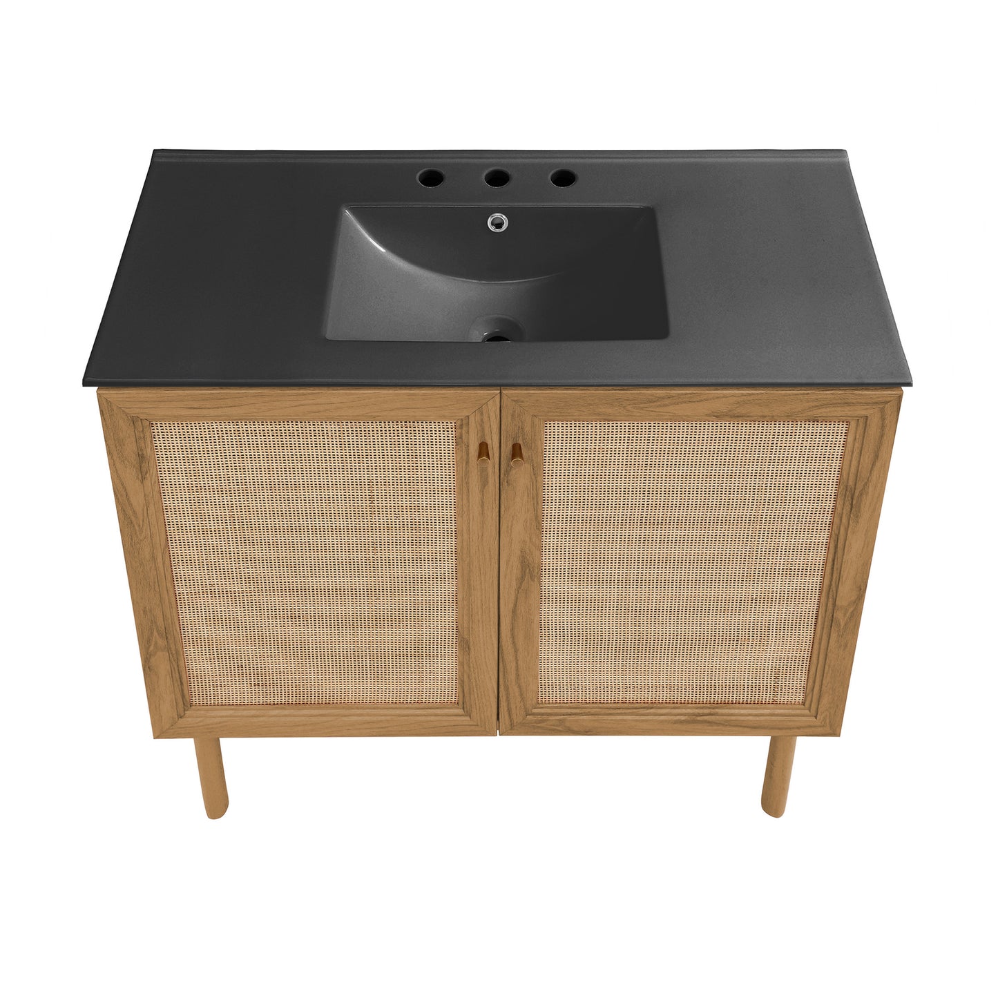Swiss Madison, Classe 36" Freestanding Bathroom Vanity in Golden Oak with Black 3-Hole Widespread Sink Top