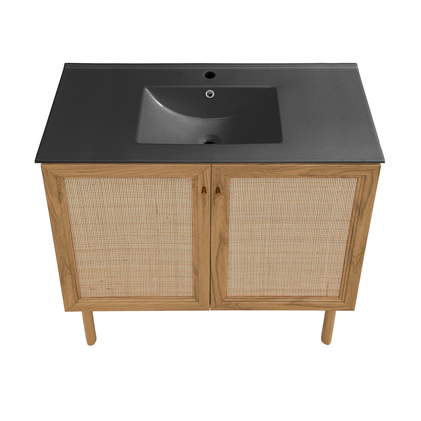 Swiss Madison, Classe 36" Freestanding Bathroom Vanity in Golden Oak with Black Sink Top