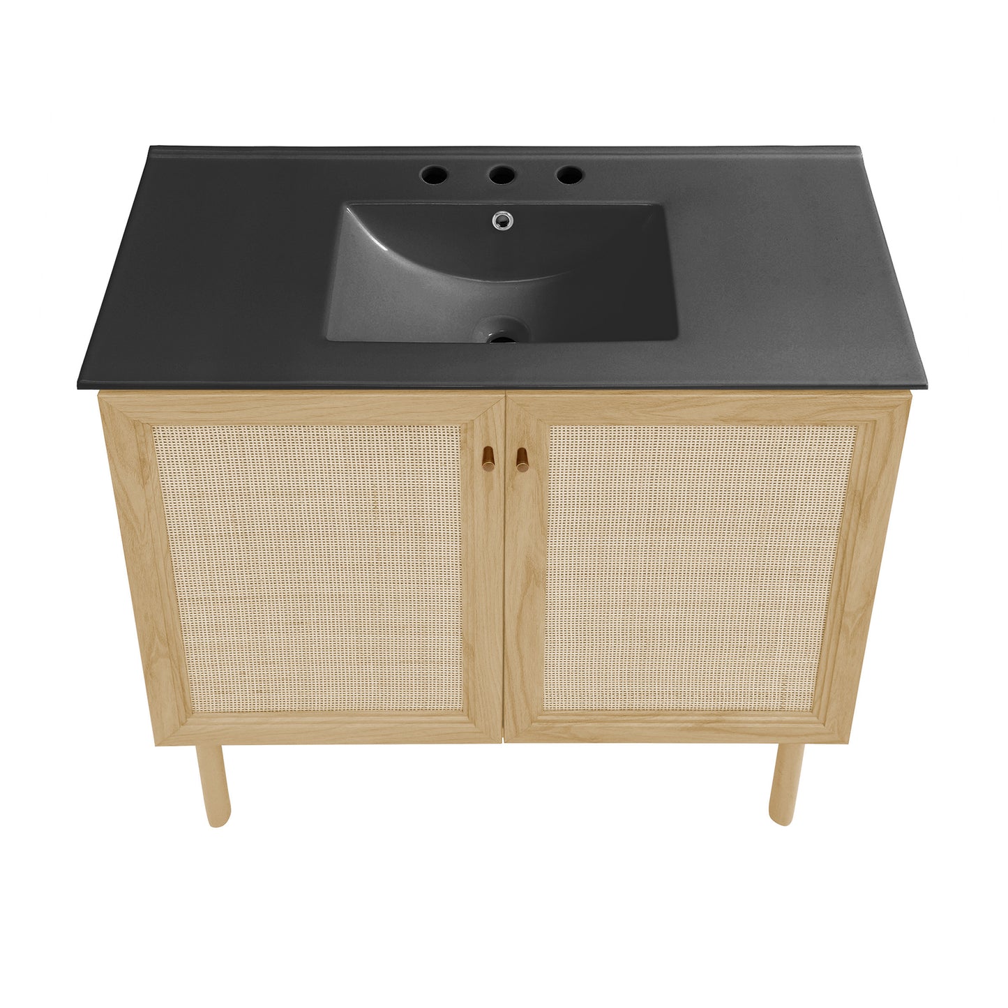 Swiss Madison, Classe 36" Freestanding Bathroom Vanity in Natural Oak with Black 3-Hole Widespread Sink Top
