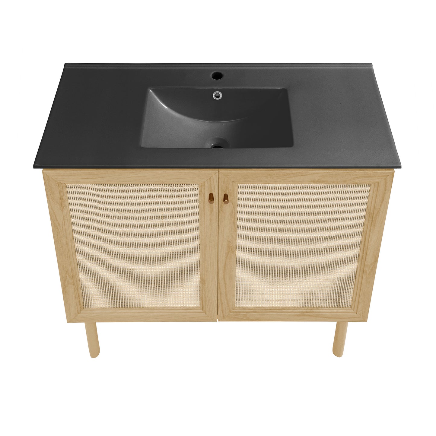 Swiss Madison, Classe 36" Freestanding Bathroom Vanity in Natural Oak with Black Sink Top
