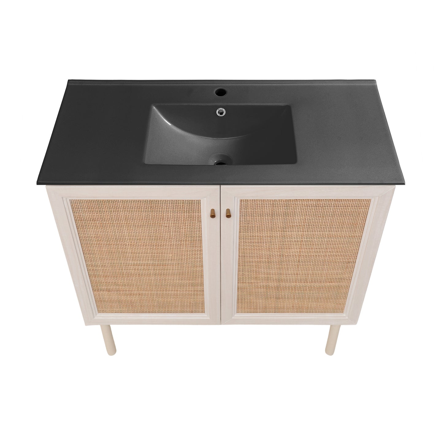 Swiss Madison, Classe 36" Freestanding Bathroom Vanity in White Oak with Black Sink Top