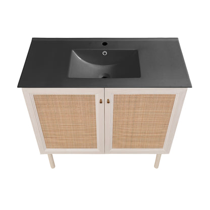 Swiss Madison, Classe 36" Freestanding Bathroom Vanity in White Oak with Black Sink Top