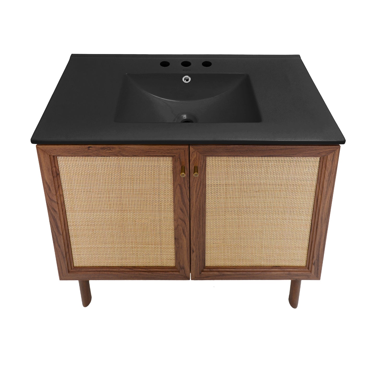 Swiss Madison, Classe 36" Freestanding Bathroom Vanity in Brown Oak with Black 3-Hole Widespread Sink Top