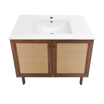 Swiss Madison, Classe 36" Freestanding Bathroom Vanity in Brown Oak with Sink Top