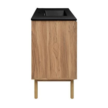 Swiss Madison, Classe 48" Freestanding Bathroom Vanity in Golden Oak with Black Sink Top