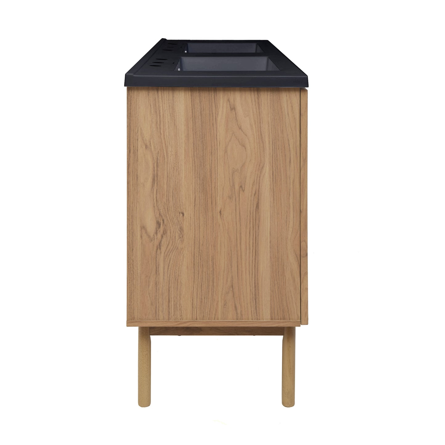 Swiss Madison, Classe 60" Freestanding Bathroom Vanity in Golden Oak with Black 3-Hole Widespread Double Basin Sink Top